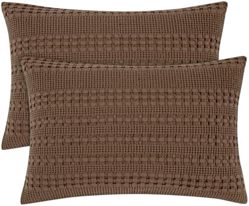 PHF Cotton Waffle Pillow Shams Cal King 20" x 40", Chocolate, No Insert
