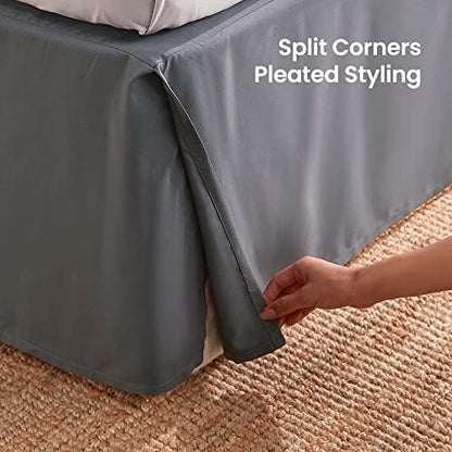 SLEEP ZONE Anti-Static Pleated Bed Skirts King Size, 15 inch Tailored Drop Easy Fit Bedskirt, Fade Resistant (King, Grey)