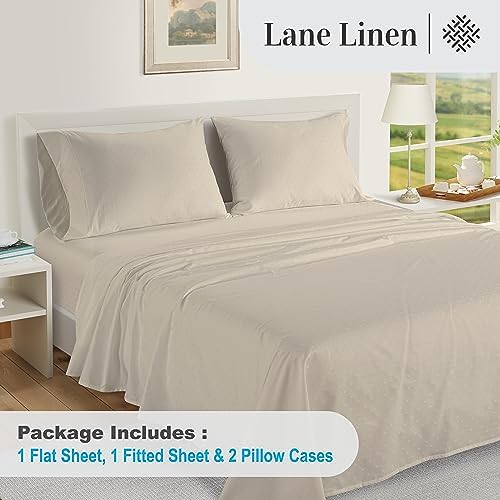 LANE LINEN 100% Egyptian Cotton Sheets Queen Sateen Weave - Ivory Swiss Dot