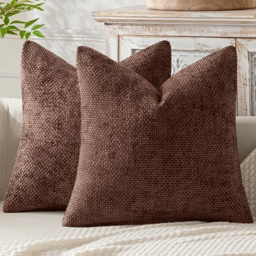 MIULEE Decorative Couch Throw Pillow Covers 18x18 in Red Brown 2 Pack