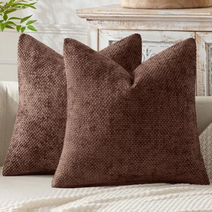MIULEE Decorative Couch Throw Pillow Covers 18x18 in Red Brown 2 Pack