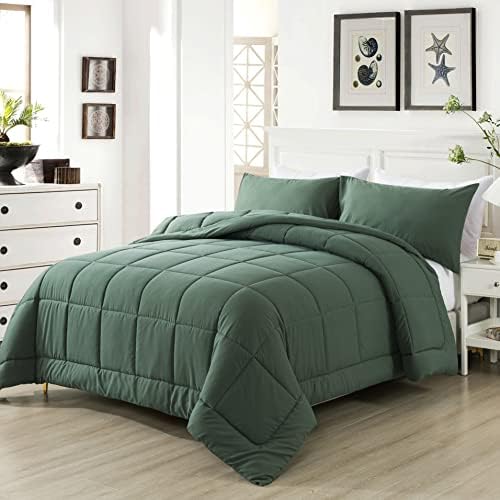DOWNCOOL Queen Comforter Set -All Season Bedding Comforters Sets with 2 Pillow Cases-3 Pieces Bedding Sets Queen -Down Alternative Sage Green Queen Size Comforter Sets(88"x92")