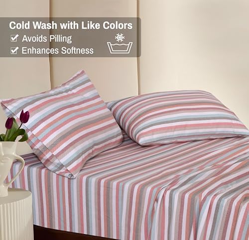 RUVANTI Flannel Sheets Queen Size, Multi Chevron Stripe