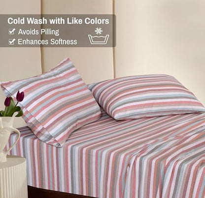 RUVANTI Flannel Sheets Queen Size, Multi Chevron Stripe