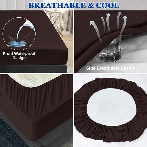 Sufdari Twin XL Mattress Protector,Waterproof Mattress Protector,Fitted Sheet Style Mattress Cover with 18" Deep Pocket,Washable and Comfortable-Chocolate,Twin XL