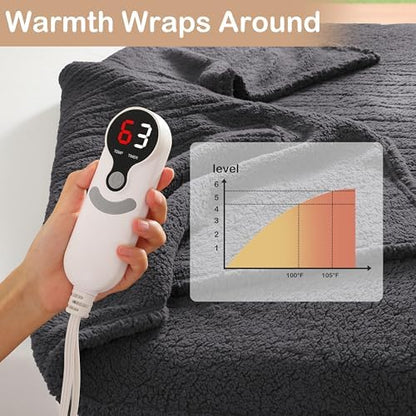 Eydna Electric Heated Blanket Twin Size 62"×84" with 9 Heating Levels & 1-10Hs Auto Off, Heating Blankets Double Sided Plush Sherpa, Energy Efficient, Machine Washable, Gifts for Family- Dark Gray