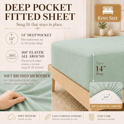 CozyLux King Size Comforter Set Sage Green- 7 Pieces Bed in a Bag