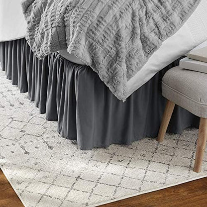 Mattress-Homes Ruffled Bed Skirt Split Corners with Platform, Tailored Fit Wrinkle Free Ultra-Soft Microfiber Dust Ruffle, Upto 14" Drop, Queen, Dark Grey