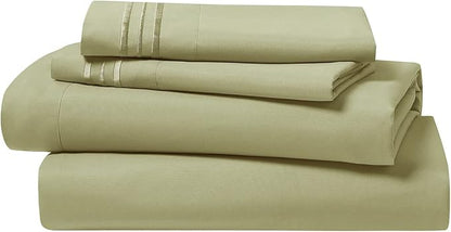 Clara Clark Bed Sheets, Premier 1800 Series 4 Piece Bed Sheet Set, Deep Pocket, Wrinkle, Fade, Stain Resistant, Luxury Soft Bedding Sheets & Pillowcases, Full, Sage Green