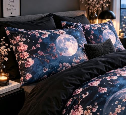 CCoutueChen Cherry Blossom Comforter Set Twin Size Kids Japanese Soft Bedding,2 Pcs Warm Microfiber Quilt Set with 1 Pillowcase/68 * 86