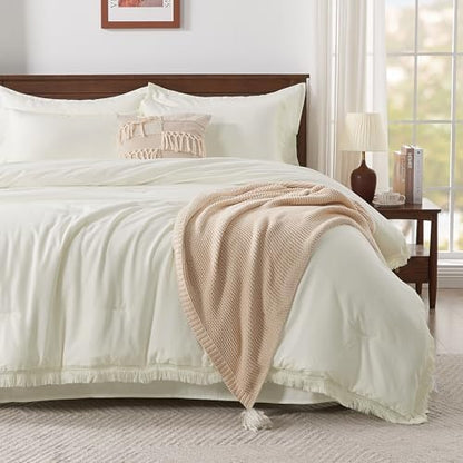 Andency King Comforter Set, 7 Pieces Ivory Bedding