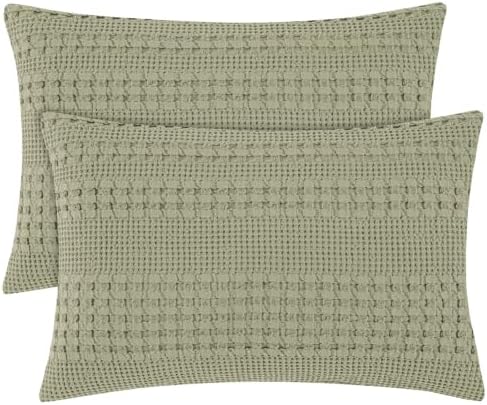 PHF Cotton Waffle Pillow Shams Standard Size 20"x26", Dusty Sage, No Insert