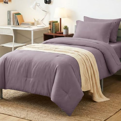 CozyLux Twin Comforter Set Dusty Purple, 5 Pieces Bed in a Bag Twin Comforter Set with Sheets, Grayish Purple Bedding Sets with Down Alternative Comforter, Sheets, Pillowcase & Sham, Soft Bed Set