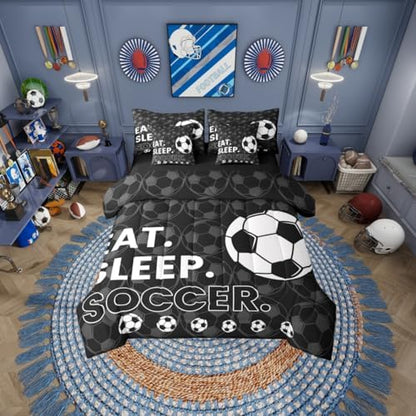 Erosebridal Black Football Games Boys 7 Piece Bedding Set Twin | Soccer Gaming Theme Comforter Set with Sheets Sports Pattern Bed in A Bag Kids Teens Bed Sets
