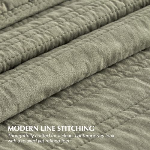 EVERGRACEHOME 100% Cotton Modern Lines Quilt Set Queen Size, Light Sage