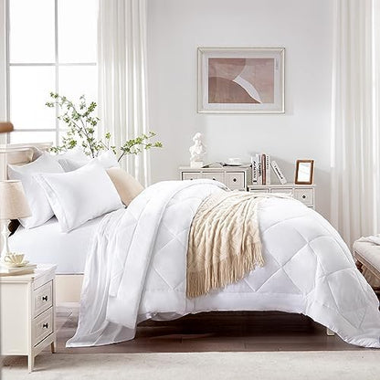 Love's cabin Twin XL Comforter Set White, 5 Pieces Twin XL Bed in a Bag, All Season Bedding Sets with 1 Comforter, 1 Flat Sheet, 1 Fitted Sheet, 1 Pillowcase and 1 Pillow Sham
