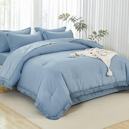Andency King Comforter Set, 7 Pieces Grayish Blue Bedding