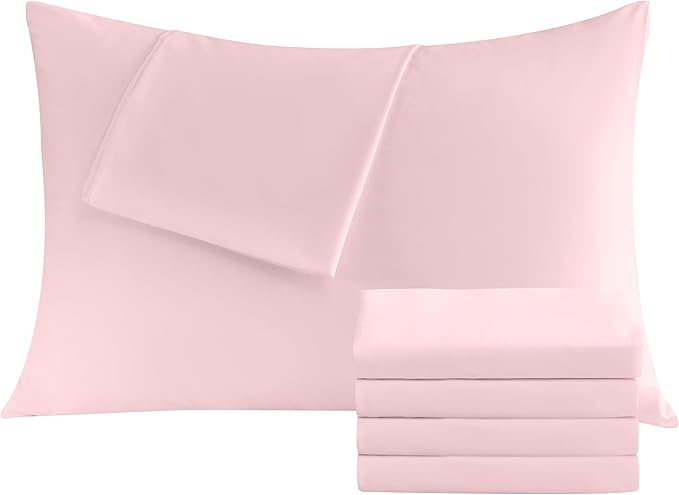 Pillowcases Standard 4 Pack, 20x26 Pillow Cases with Envelope Closure, Soft Plain Brushed Microfiber Covers Breathable Wrinkle-Resistant, Pink