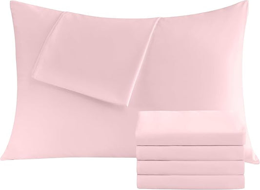 Pillowcases Standard 4 Pack, 20x26 Pillow Cases with Envelope Closure, Soft Plain Brushed Microfiber Covers Breathable Wrinkle-Resistant, Pink