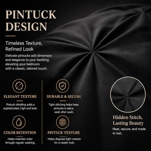 CozyLux Twin Comforter Set Black, 5 Pieces Pintuck Bed in a Bag
