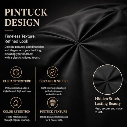 CozyLux Twin Comforter Set Black, 5 Pieces Pintuck Bed in a Bag