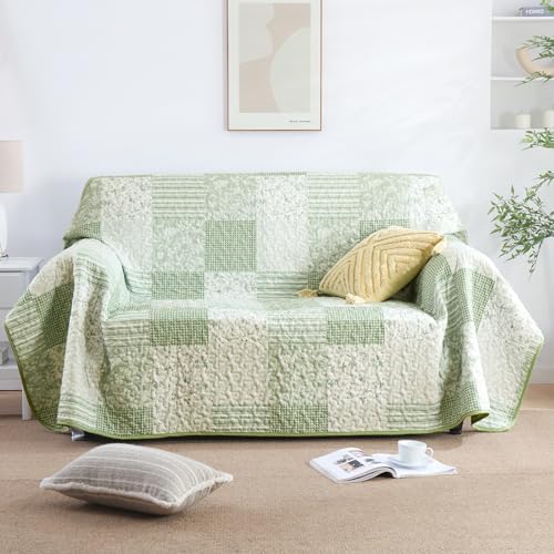 Mybedsoul Boho Quilt King Size, Patchwork Floral Bedding Set, Light Green