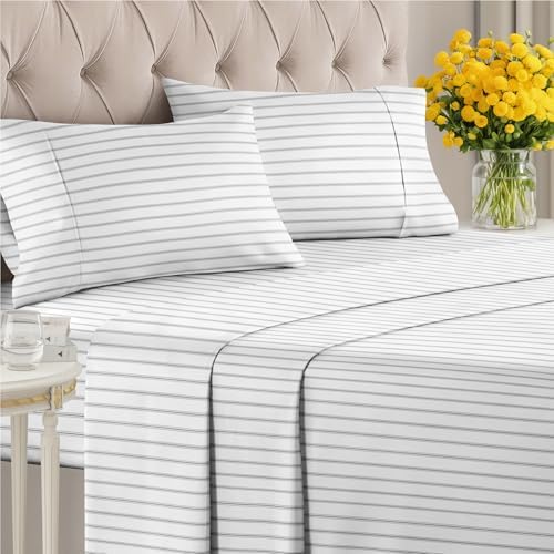 King 4 Piece Striped Sheet Set - Soft, Breathable & Cooling - Double Black