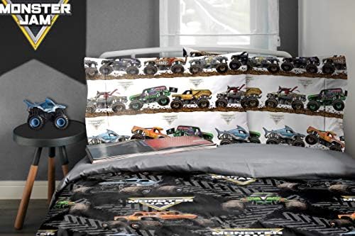Monster Jam Full Size Comforter Set 5 Piece Kids Bedding for Boys, Black