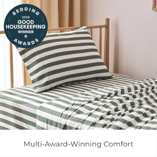 Mellanni Iconic 4-Piece, Ultra Soft Sheet Set (King, Oxford Stripe Sage)