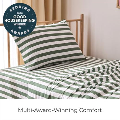 Mellanni Iconic 4-Piece, Ultra Soft Sheet Set (King, Oxford Stripe Sage)