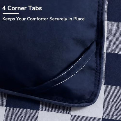 downluxe Lightweight Plaid Comforter Set (Queen) with 2 Pillow Shams - 3-Piece Set - Blue/White Plaid - Down Alternative Reversible Comforter