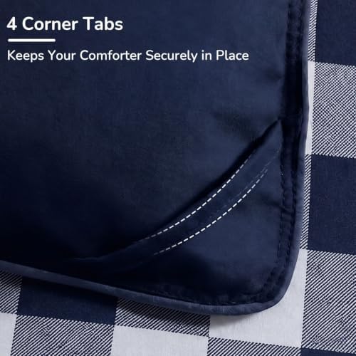 downluxe Twin Comforter Set Soft Reversible 2 Pieces, Plaid Blue/White