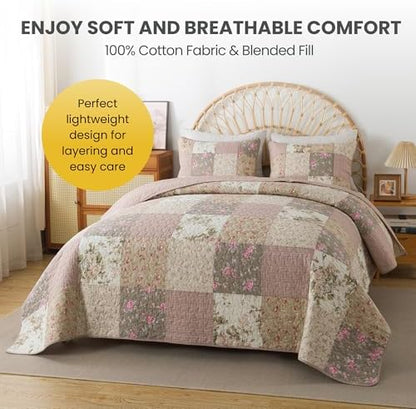 SLPR - Secret Garden Pink Patchwork Cotton Quilt Set, Twin with 1 Sham