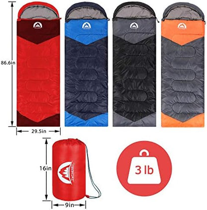 SWTMERRY Sleeping Bag 3 Seasons (Summer, Spring, Fall) Warm & Cool Weather - Lightweight,Waterproof Indoor & Outdoor Use for Kids, Teens & Adults for Hiking and Camping