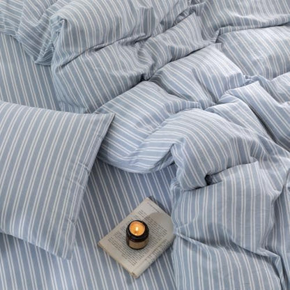 FOSSA Striped Duvet Cover Set 100% Washed Cotton Linen Feel King