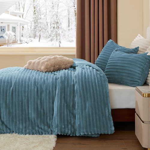 BEDELITE Fleece Twin/Twin XL Comforter Set, Fluffy Bed Set, Blue Fog