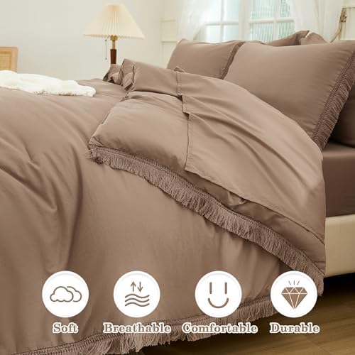 Andency California King Comforter Set, 7 Pieces Taupe Bedding