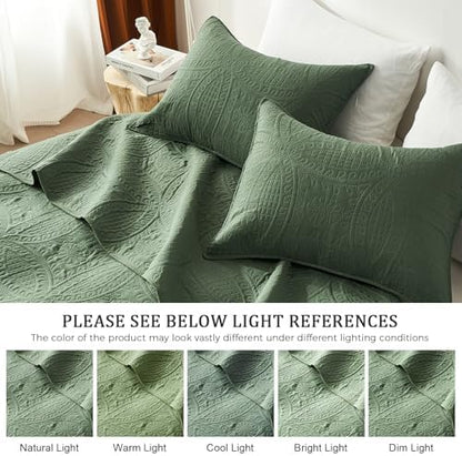 akkialla King Quilt Bedding Set,Olive Green Ultrasonic King/Cal King Quilt Set,Lightweight Soft Bedspread Coverlet,Modern Style Coin Pattern Bed Cover for All Seasons,3 Piece(1 Quilt,2 Pillow Shams)