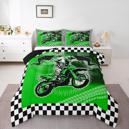Feelyou Dirt Bike Comforter Set for Kids Boys Girls,King Size,Motorcycle Racer Bedding Set,Cool Motocross Duvet Quilt,Motorcycle Comforter,Extreme Sports Bedroom Decor