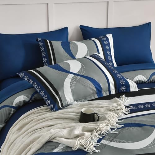 Anibedding Comforter Set Full Size,8 Pieces Navy Blue Boho Bed in a Bag
