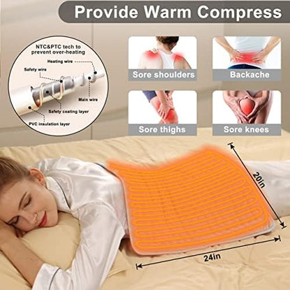 Heating Pad Electric Heat Pad, Hot Heated Pad,Multiple Temp and Timer Settings,Suitable for Shoulders, Neck, arms, Abdomen, Back, Legs, etc (Silver Gray, 24"X20")