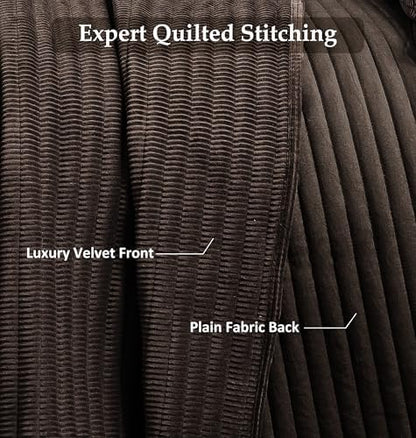 WDCOZY Velvet Queen Size Quilt Set - Chocolate Striped Soft Lightweight Bedspread, Dark Brown Neutral Ribbed Farmhouse Country Rustic Coverlet, Coffee Modern Bedding Warm Thin Comforter, 3 Pieces