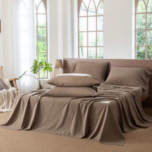 MooMee Sheet Set 100% Washed Cotton Linen-Like Extra Deep Pocket King