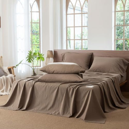 MooMee Sheet Set 100% Washed Cotton Linen-Like Extra Deep Pocket King