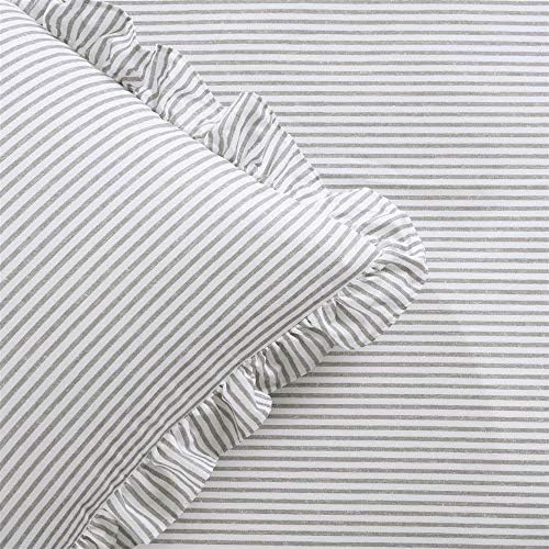Lush Decor Ticking Stripe Bedspread Queen Size 3 Piece Set Gray - Ruffle Bedding Set Queen Bedspreads - Striped Bedding - Farmhouse & Coquette Decor