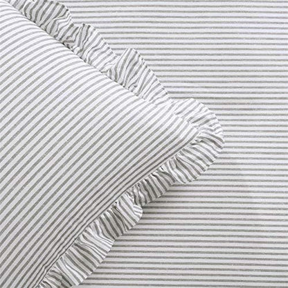 Lush Decor Ticking Stripe Bedspread Queen Size 3 Piece Set Gray - Ruffle Bedding Set Queen Bedspreads - Striped Bedding - Farmhouse & Coquette Decor