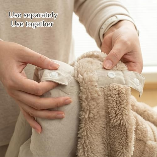 HIG 4pc 2-in-1 Twin-XL Comforter Set with Detachable Fluffy Blanket, Camel