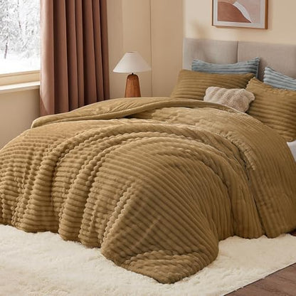 BEDELITE Fleece California King Comforter Set, Fluffy Bed Set, Brown