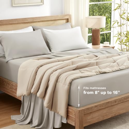 Andency Sateen Sheets Set, 100% Viscose Derived from Bamboo, Hotel Luxury Silky & Cooling for Hot Sleepers, Deep Pocket Up to 16", Grey King