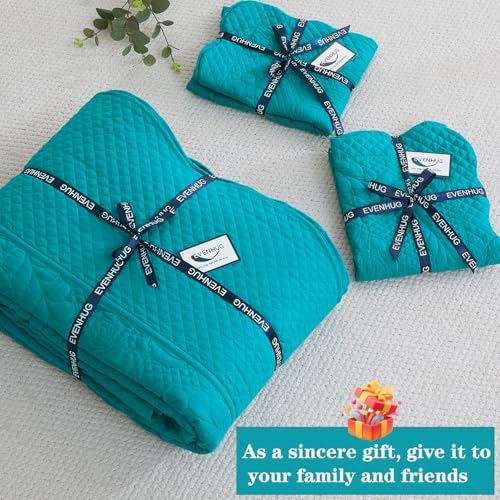 EVENHUG Oversized King Bedspreads California King Quilt Set with Pillow Shams Extra Wide Large King Size Quilts Lightweight Coverlet Bedding Sets Teal Blue 120"x120"